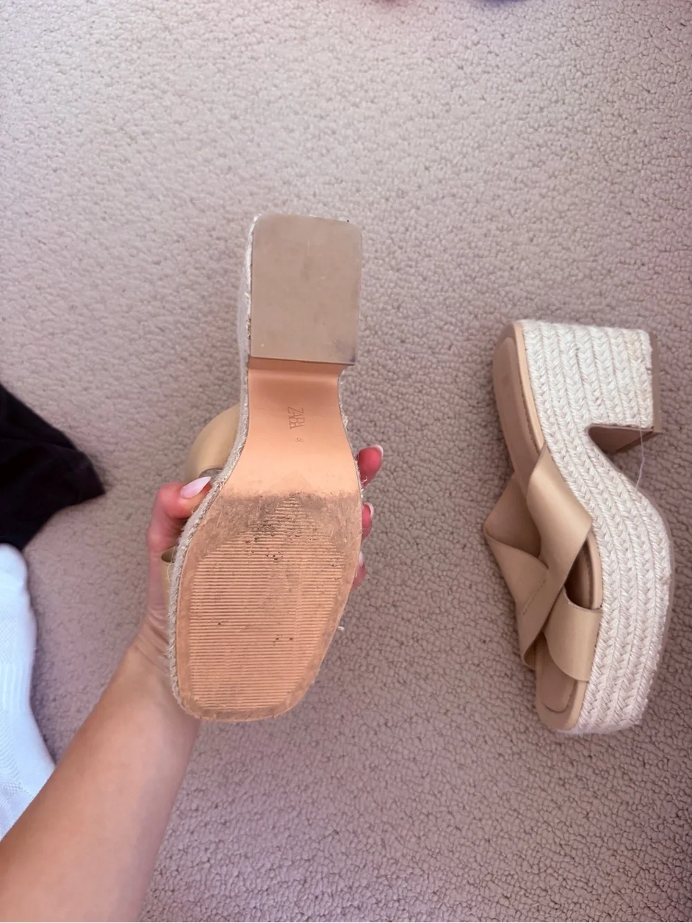 ZARA Beige Platform leather Slide Sandals